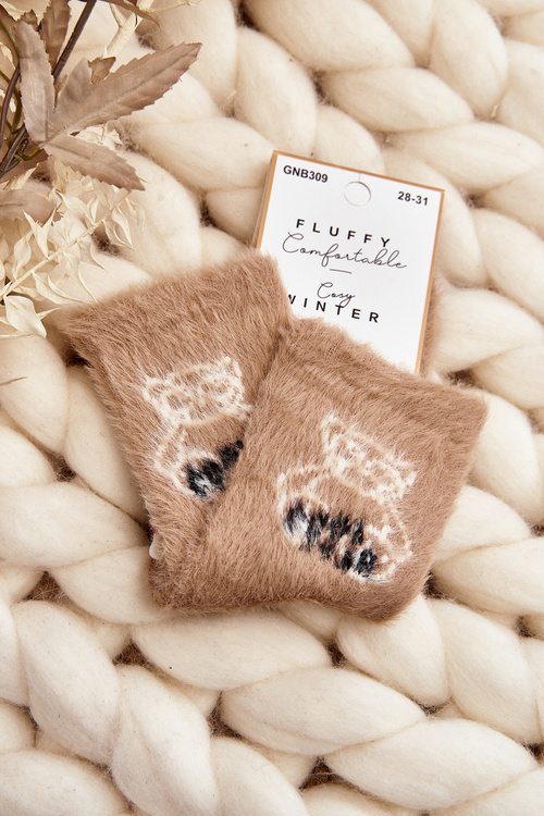Children's Furry Socks with Bear Beige