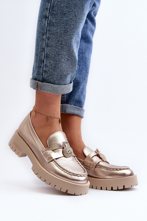 Leather Loafers with CheBello 4291 Gold Decoration