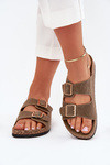 Women's sandals on cork platform with golden buckles pink Lisavionea