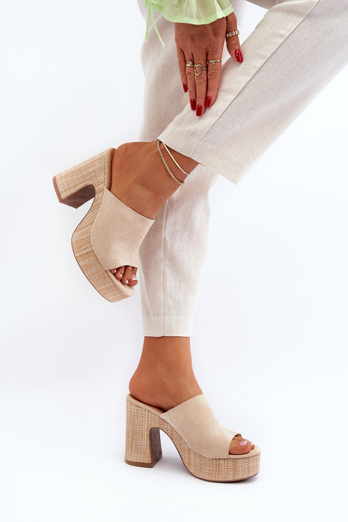 Women's Sandals on Chunky Heel Beige Siobhan