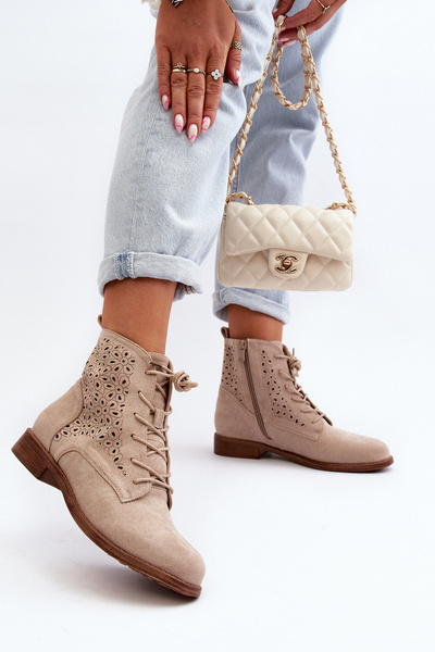 S.Barski HY66-136 Women's Patterned Ankle Boots Light Beige