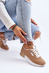 Leather Lace Up Platform Sports Shoes Beige Merida