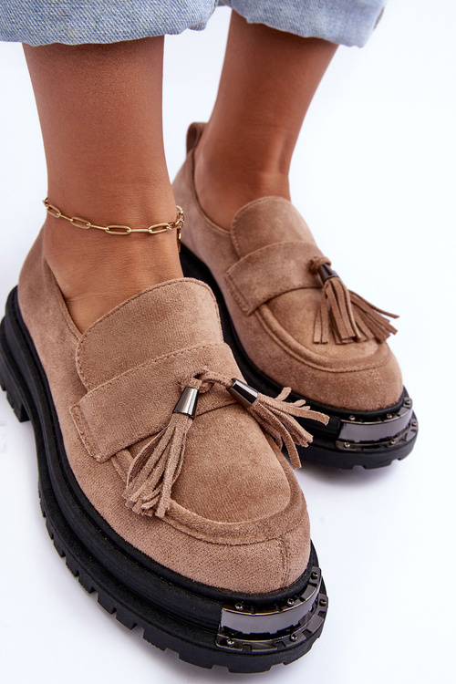 Półbuty Mokasyny Damskie Zamsz Beżowe Ramvli NC1322