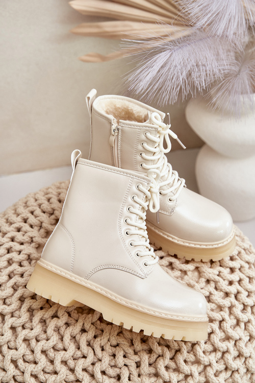Warm Girls Patent Boots With Zipper Beige Novita