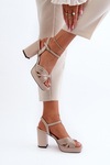 Beige D&A MR38-668 Women's Patent Leather Sandals with Heel