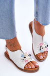 Women's Leather Sandals With Stones White Mersea