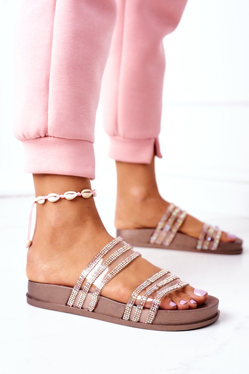 Rubber Slippers With Cubic Zirconia Rose Gold Miss You