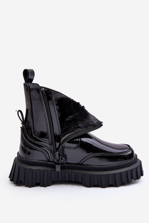 Children's Lacquered Zip-Up Insulated Boots Black Jolynn