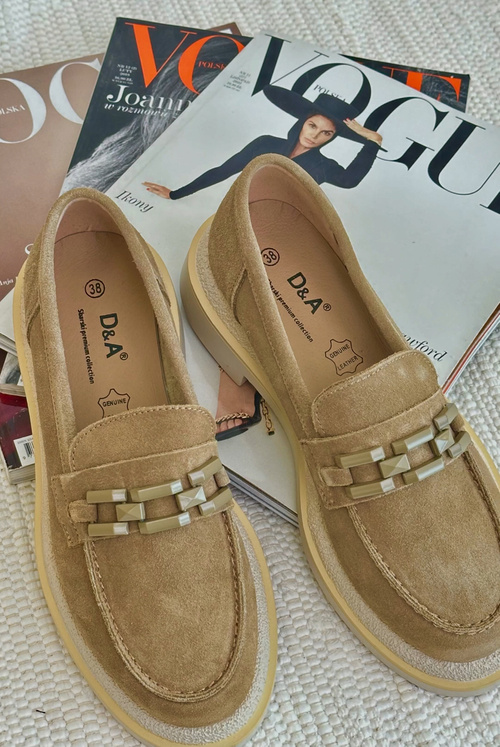 Women's Suede Loafers with Flat Heel and Decoration D&A TW101 Brown