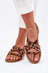 Womens sandals on flat heel with golden studs leopard print Zanira
