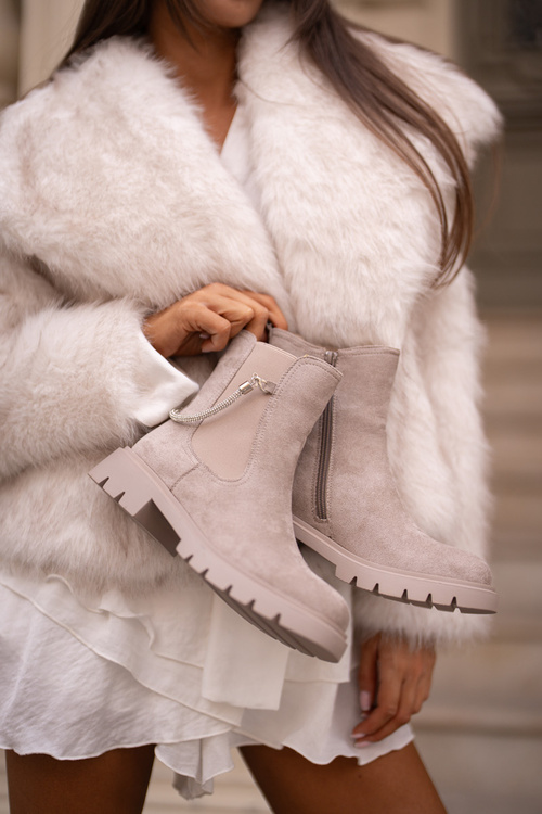 Warm Ankle Boots With Zipper And Decorative Strap Beige Labenne