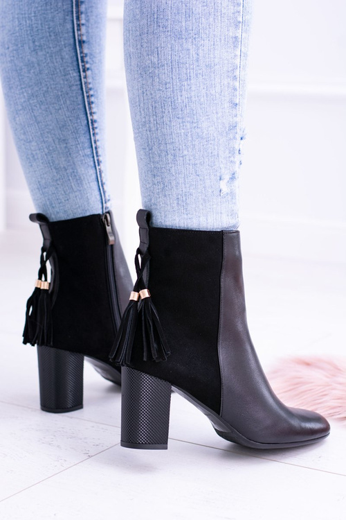 Czarne Damskie Botki Na Słupku Laura Messi 1821