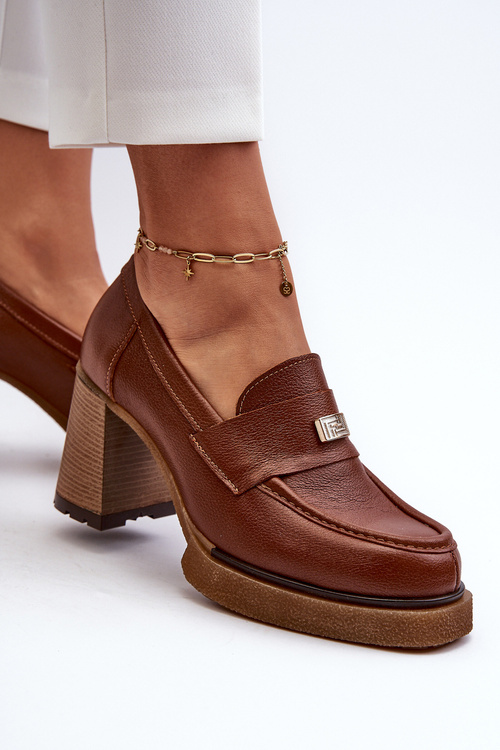 Półbuty Skóra Obcas Beżowe Zazoo 20169