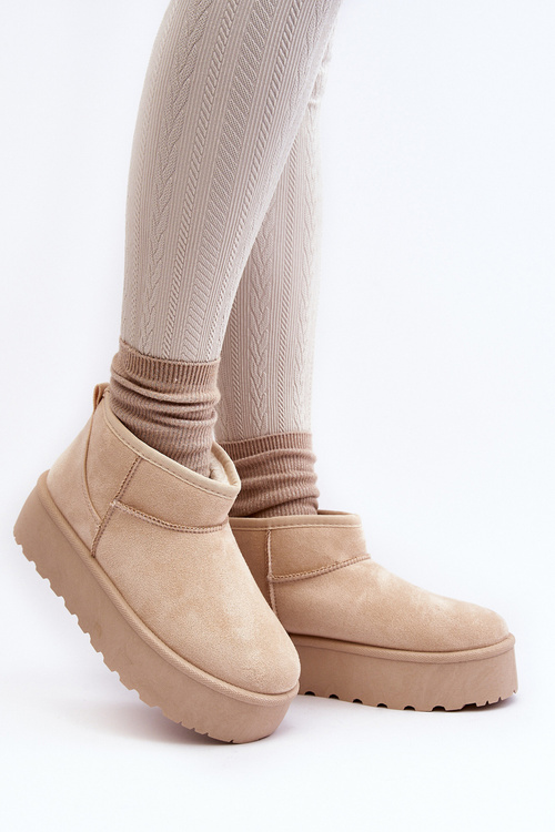 Women's Snow Boots On Platform Light Beige Mennja