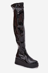 Lacquered Knee High Boots On Platform With Delicate Wedge Black Tavina