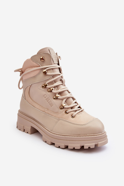 Women's Lined Trapper Boots Lace-up Light Beige Big Star MM274664