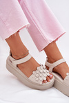Ladies Leather Sandals On Platform Beige CheBello 4701