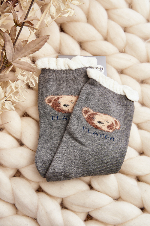 Thick Cotton Socks with Bear Grey