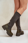 Knee Boots With Elastic Shaft On Flat Heel Light Beige Mesidra