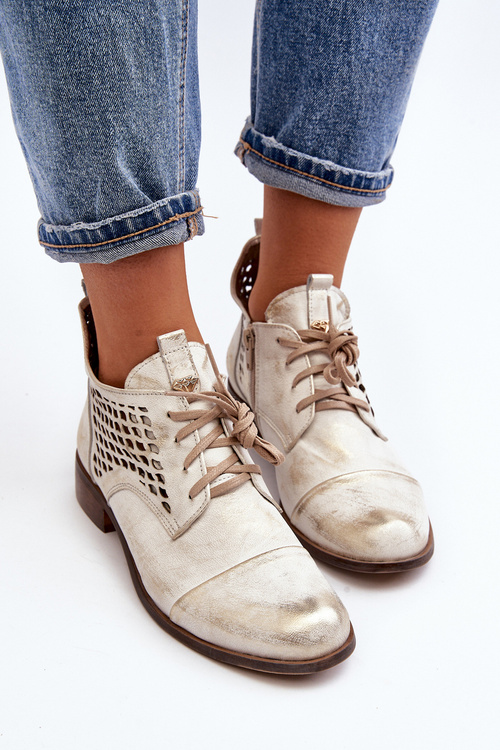 Botki Ażurowe Zamszowe Niskie Damskie Srebrne Zazoo 2878