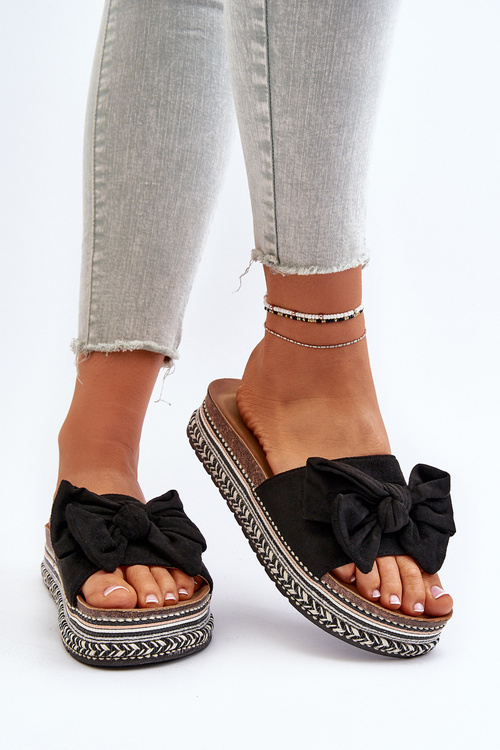 Women's Platform Sandals with Bow Black Evatria