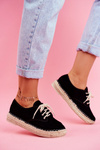 Espadryle Damskie Na Platformie Lniane Czarne Sonya