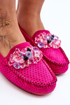 Stylish Suede Moccasins with Decorations Fuchsia Delima