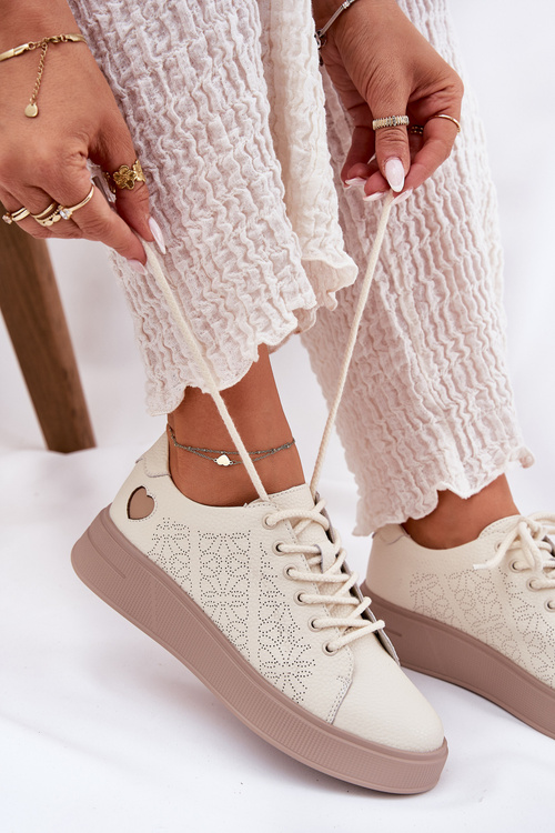 Women's Leather Sneakers On Platform Vinceza 88018 Beige