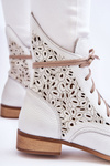 Women's Leather Zipper Boots Left Shoes 3186 White Peas