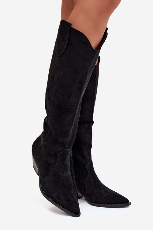 Insulated Cowboy Boots Heeled Made Of Eco Suede Black Jovianne