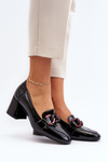 Black Patent Leather Pumps with Chain Paliotte