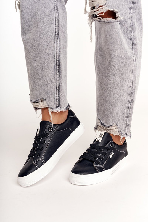 Damskie Skórzane Tenisówki Z Napisem BIG STAR EE274315 Czarne