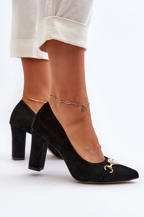 Black Suede Pumps with Heart on Heel Zazoo 2453/OS