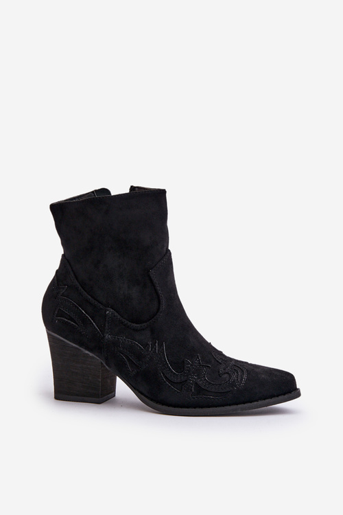 Cowboy Ankle Boots With Heel Eco Suede Black Arabelline