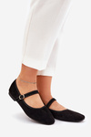 Ballet Flats With Strap And Buckle Eco Suede Black Vikilora