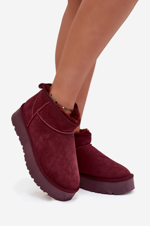 Stylish Suede Low Snow Boots Burgundy Nucca