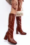 Women's Boots with Stiletto Heel and Decorative Embossing Brown Vabaria