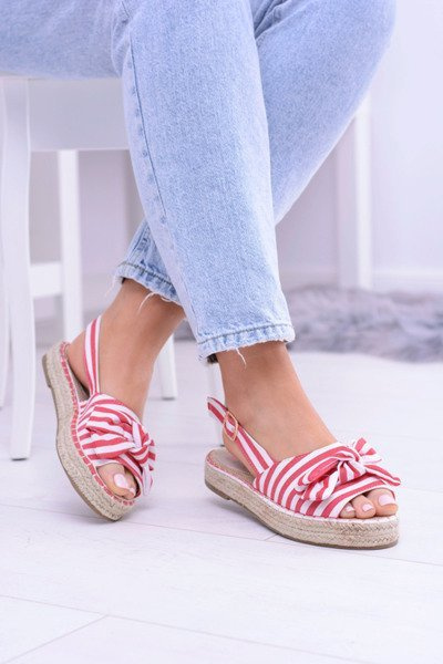 Czerwone Damskie Sandały Espadryle Kokardy Buni