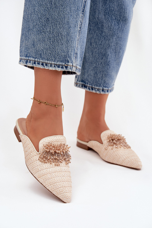 Damskie Klapki Z Ozdobą Beżowe Katrine