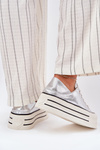 Women Leather Sneakers On Platform GOE RR2N4108 Silver