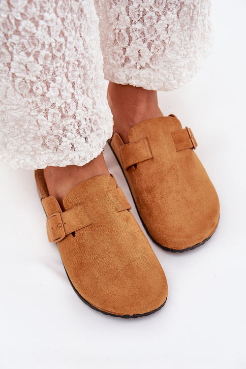 Ladies Clogs and On Cork Platform With Buckle Camel Klarae