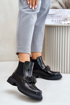 Leather Patent Ankle Boots With Decoration Slip On Warm Black Solimav