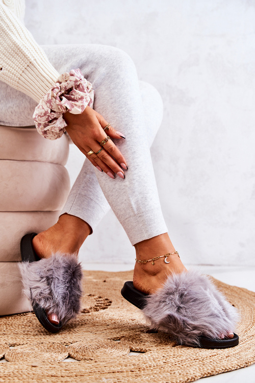 Slippers With Fur Rubber Grey Pollie