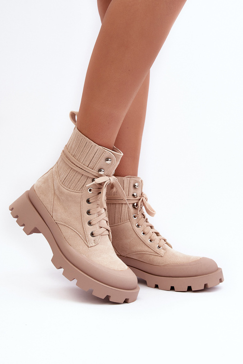 Women's Lace-up Trapper Boots Beige Gordts