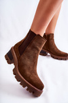 Warm women's boots with a zipper brown Lenaris