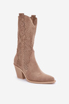 Cut-Out Cowboy Ankle Boots On Heel Dark Beige Salive