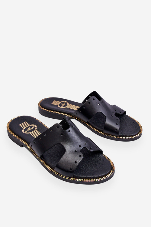 Zazoo 40326 Women's Black Slip-On Sandals With Decorative Cutouts