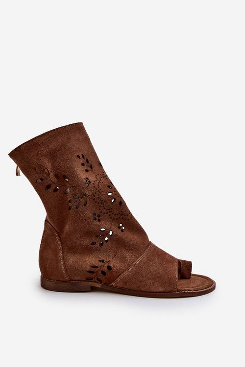 Zazoo 3437 Women's Suede Sandals With Shaft Zipper Brown