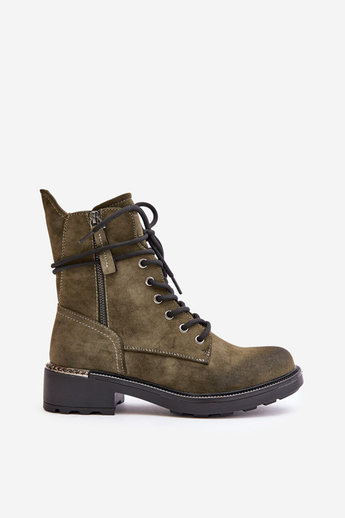 High Worker Boots With Zippers Dark Beige Maisa