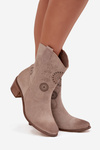 Suede Leather Women's Cutout Ankle Boots Zazoo 3844 Cappuccino
